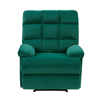 Patty 36 Inch Manual Recliner Chair, Cushioned, Green Velvet, Solid Wood