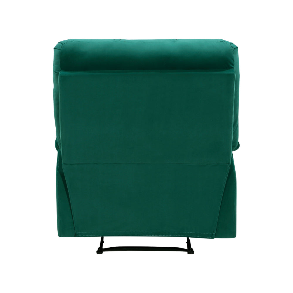 Patty 36 Inch Manual Recliner Chair, Cushioned, Green Velvet, Solid Wood