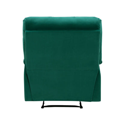 Patty 36 Inch Manual Recliner Chair, Cushioned, Green Velvet, Solid Wood