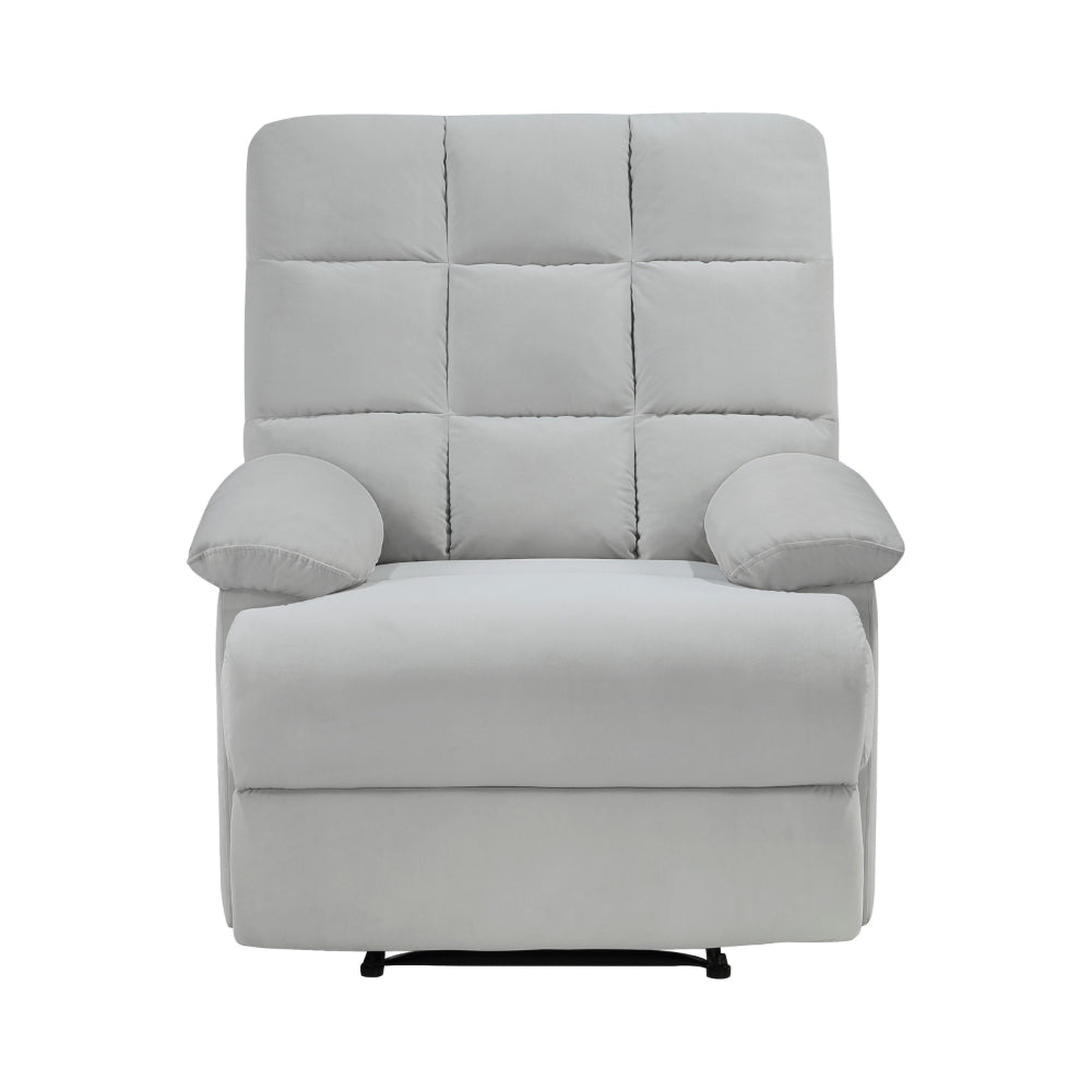 Patty 36 Inch Manual Recliner Chair, Cushioned, Light Gray Velvet, Wood