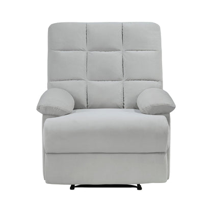Patty 36 Inch Manual Recliner Chair, Cushioned, Light Gray Velvet, Wood