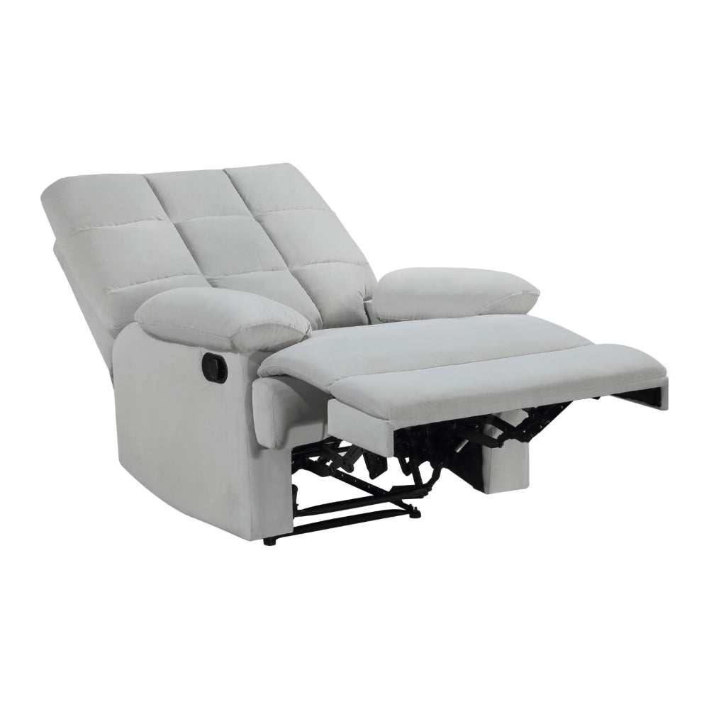 Patty 36 Inch Manual Recliner Chair, Cushioned, Light Gray Velvet, Wood