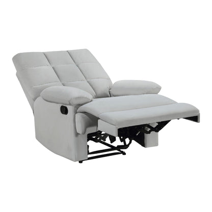 Patty 36 Inch Manual Recliner Chair, Cushioned, Light Gray Velvet, Wood