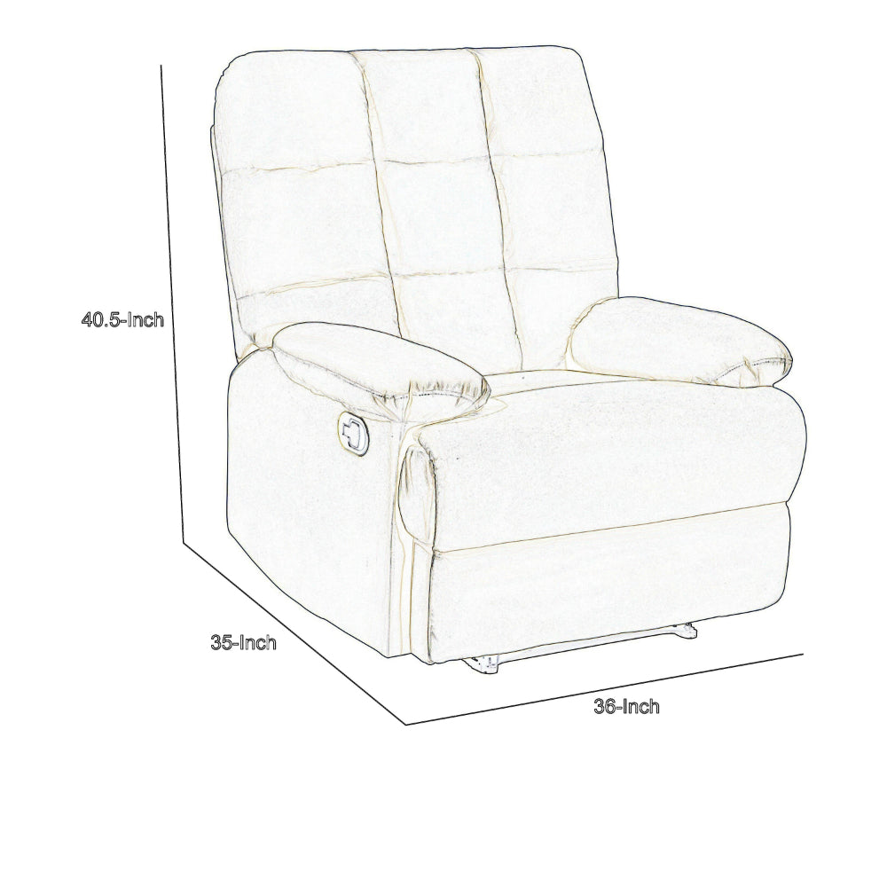 Patty 36 Inch Manual Recliner Chair, Cushioned, Light Gray Velvet, Wood