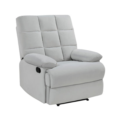 Patty 36 Inch Manual Recliner Chair, Cushioned, Light Gray Velvet, Wood