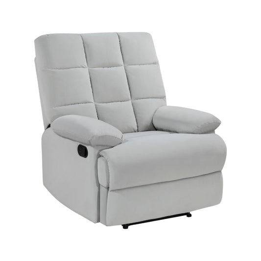 Patty 36 Inch Manual Recliner Chair, Cushioned, Light Gray Velvet, Wood