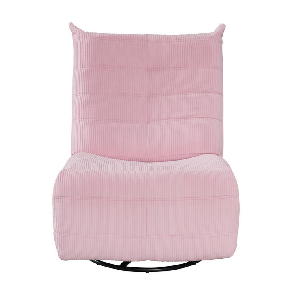 Gea 35 Inch Swivel Recliner Chair, Tufted, Pink Corduroy, Solid Wood