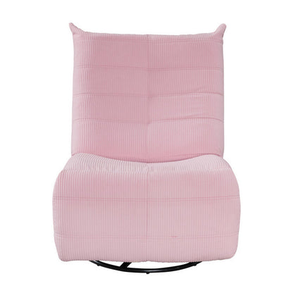 Gea 35 Inch Swivel Recliner Chair, Tufted, Pink Corduroy, Solid Wood