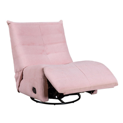 Gea 35 Inch Swivel Recliner Chair, Tufted, Pink Corduroy, Solid Wood