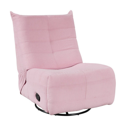 Gea 35 Inch Swivel Recliner Chair, Tufted, Pink Corduroy, Solid Wood