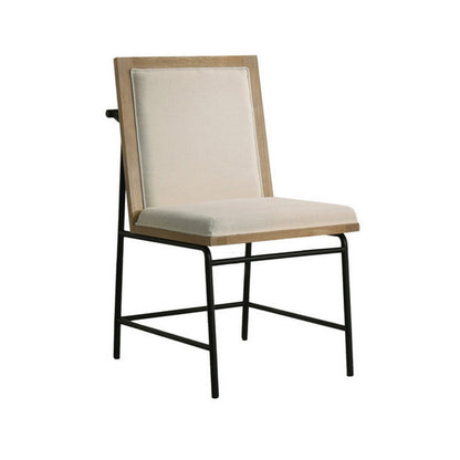 Tory 25 Inch Dining Chair Set of 2, Cream Fabric, Brown Wood, Black Metal