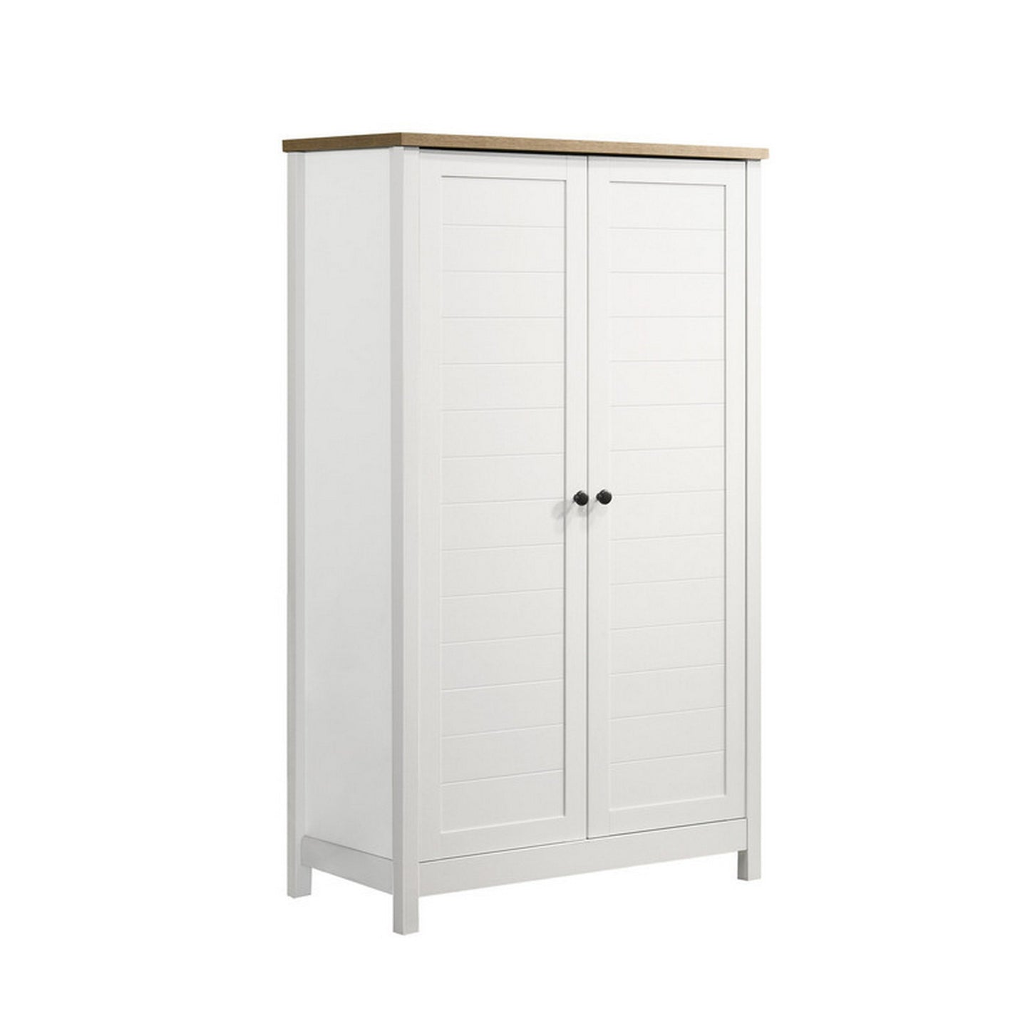 Aie 60 Inch Storage Cabinet, Framed Slatted Panel Doors, White, Brown Wood