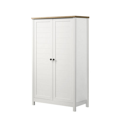 Aie 60 Inch Storage Cabinet, Framed Slatted Panel Doors, White, Brown Wood