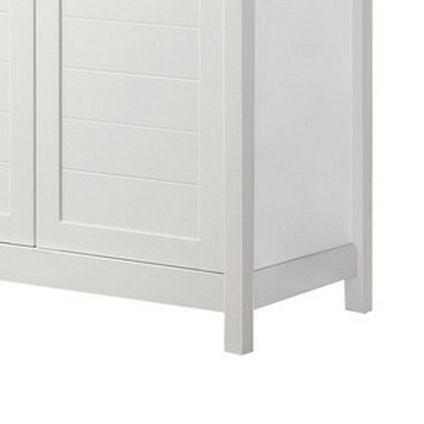 Aie 60 Inch Storage Cabinet, Framed Slatted Panel Doors, White, Brown Wood