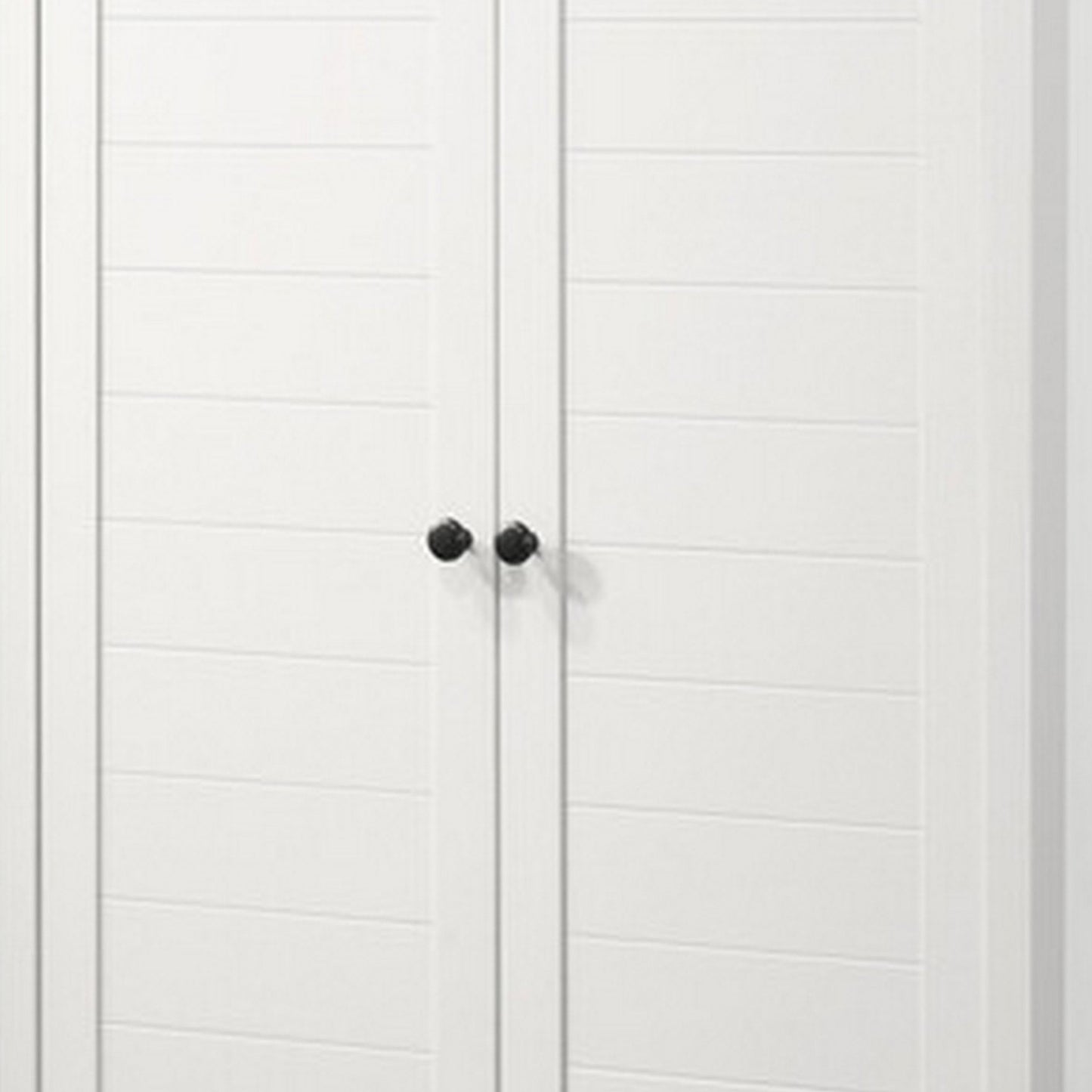 Aie 60 Inch Storage Cabinet, Framed Slatted Panel Doors, White, Brown Wood