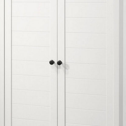 Aie 60 Inch Storage Cabinet, Framed Slatted Panel Doors, White, Brown Wood