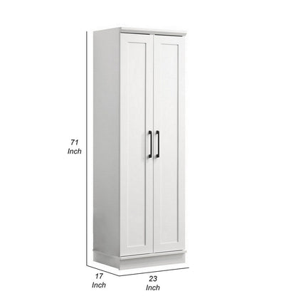 Lyn 71 Inch Storage Cabinet Wardrobe, Framed Panel Doors, White Engineered Wood