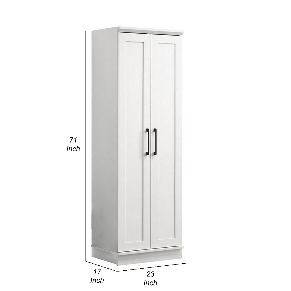 Lyn 71 Inch Storage Cabinet Wardrobe, Framed Panel Doors, White Engineered Wood