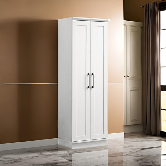 Lyn 71 Inch Storage Cabinet Wardrobe, Framed Panel Doors, White Engineered Wood