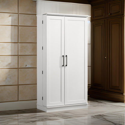 Coe 71 Inch Storage Cabinet Wardrobe with Swing Out Door, White Solid Wood