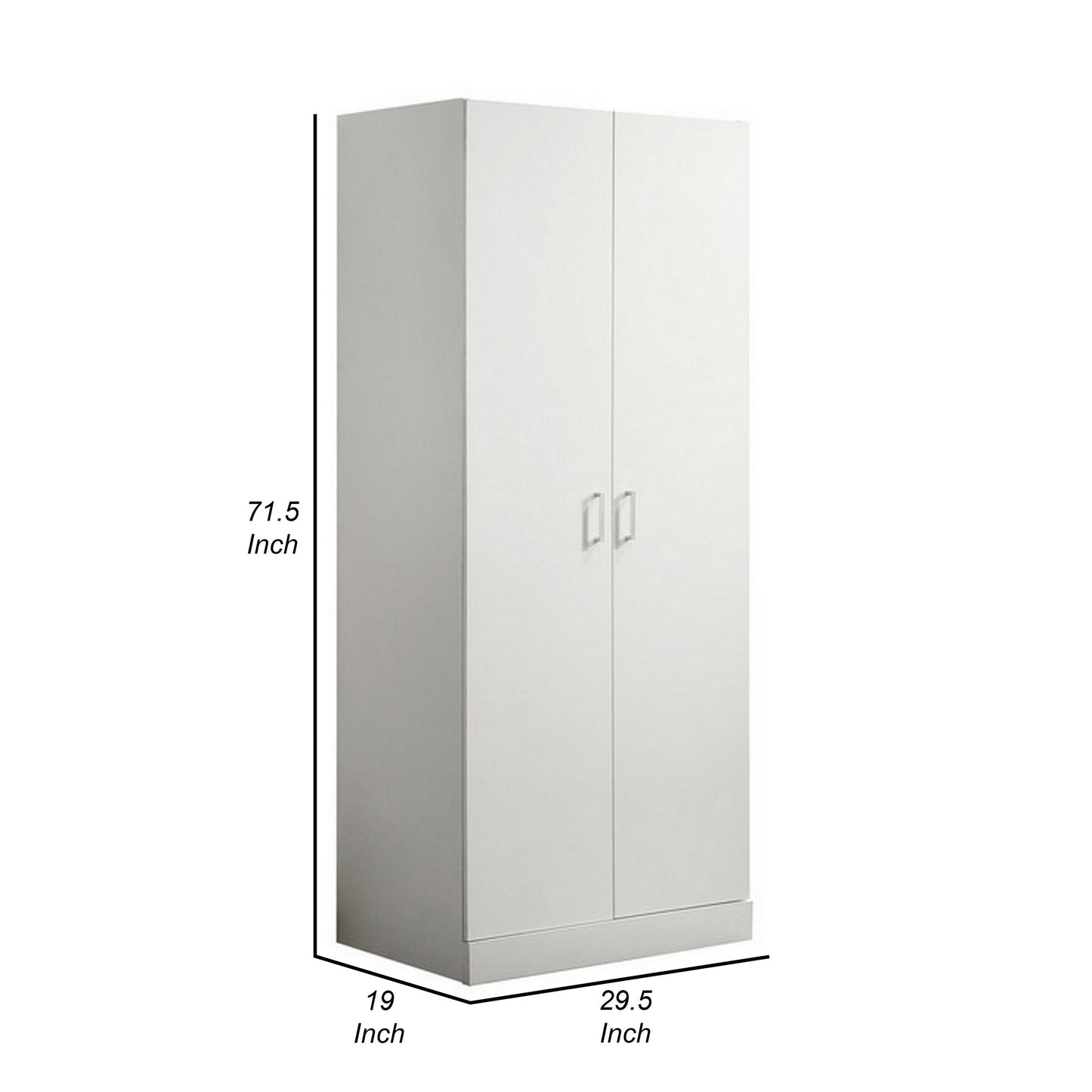 Cae 72 Inch Cabinet Armoire with Shelf, Hanging Rod, Double Door, White