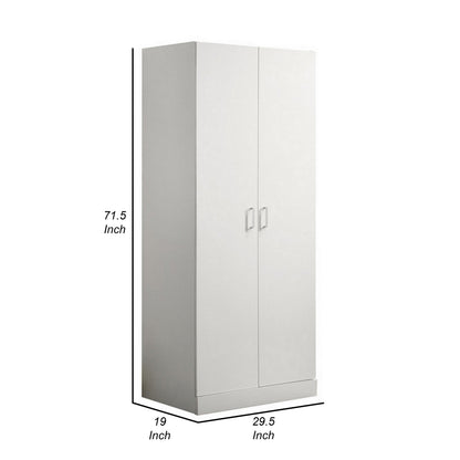 Cae 72 Inch Cabinet Armoire with Shelf, Hanging Rod, Double Door, White