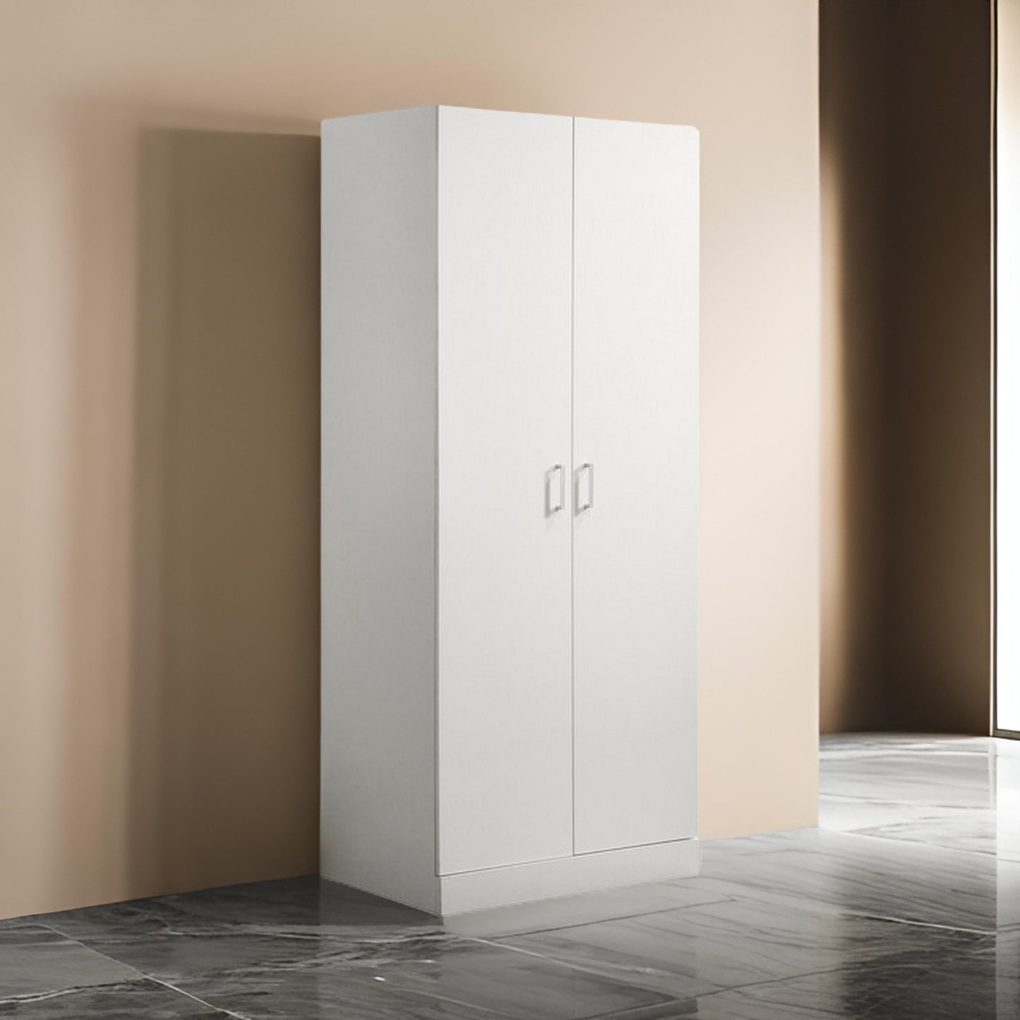 Cae 72 Inch Cabinet Armoire with Shelf, Hanging Rod, Double Door, White