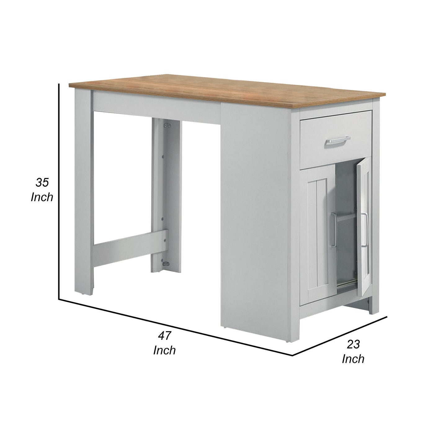 Lon 47 Inch Counter Height Kitchen Island Dining Table, White, Brown
