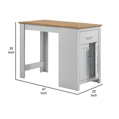 Lon 47 Inch Counter Height Kitchen Island Dining Table, White, Brown