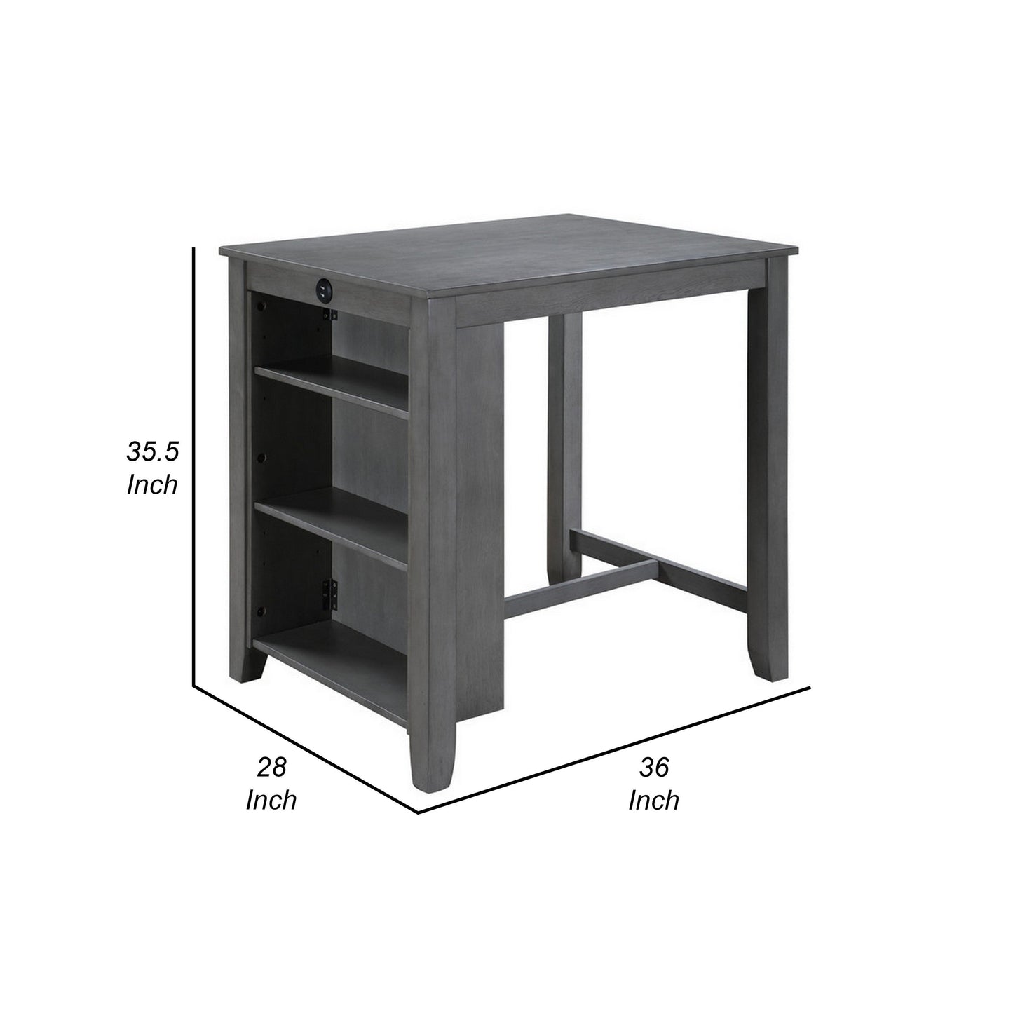 Ham 36 Inch Counter Height Small Dining Table with Shelves, USB Port, Gray