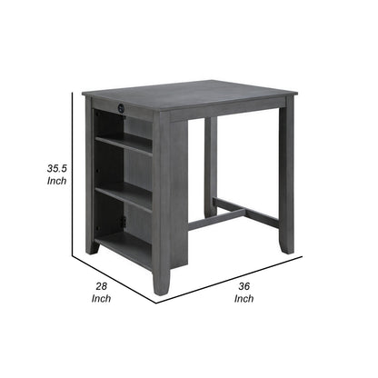 Ham 36 Inch Counter Height Small Dining Table with Shelves, USB Port, Gray