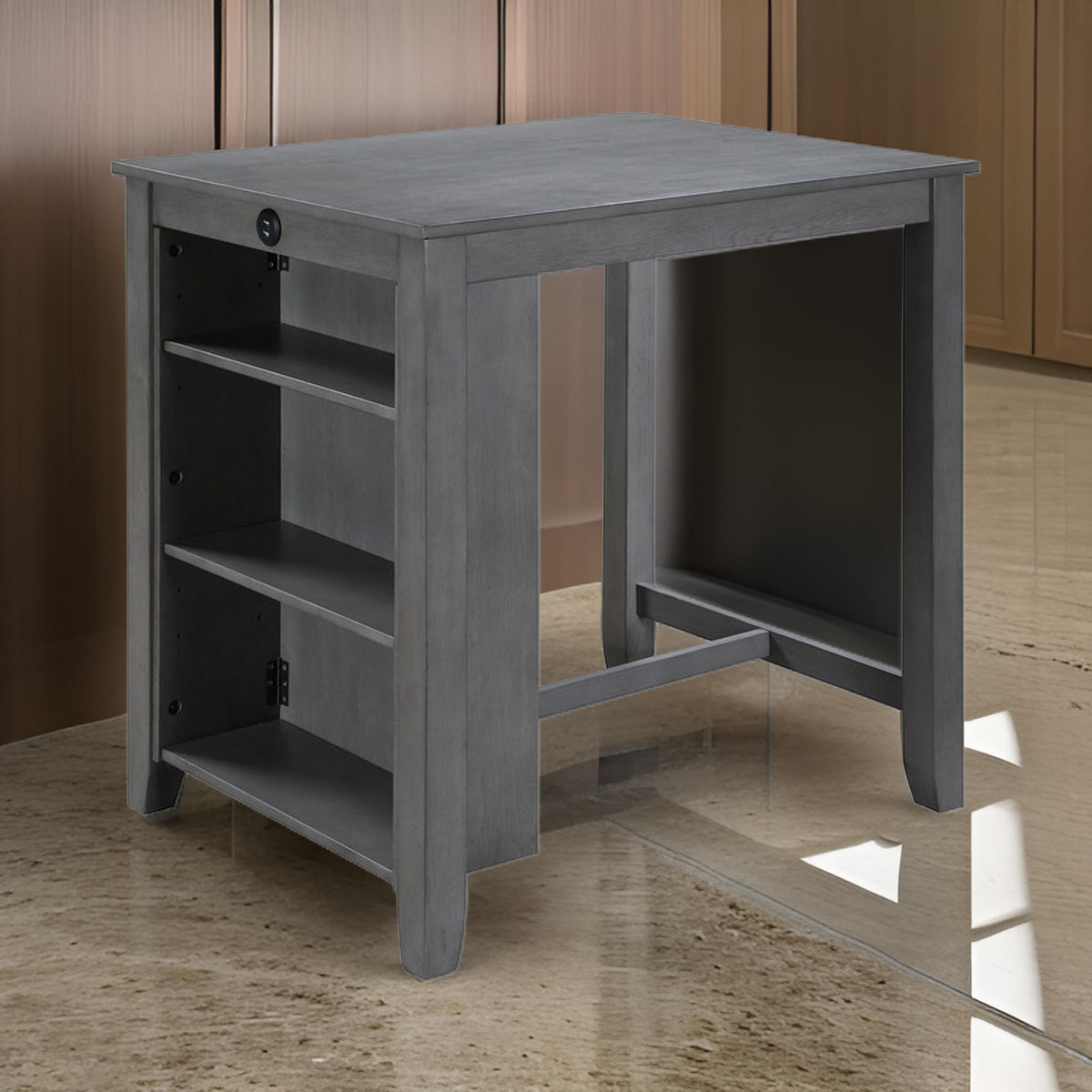 Ham 36 Inch Counter Height Small Dining Table with Shelves, USB Port – Grey