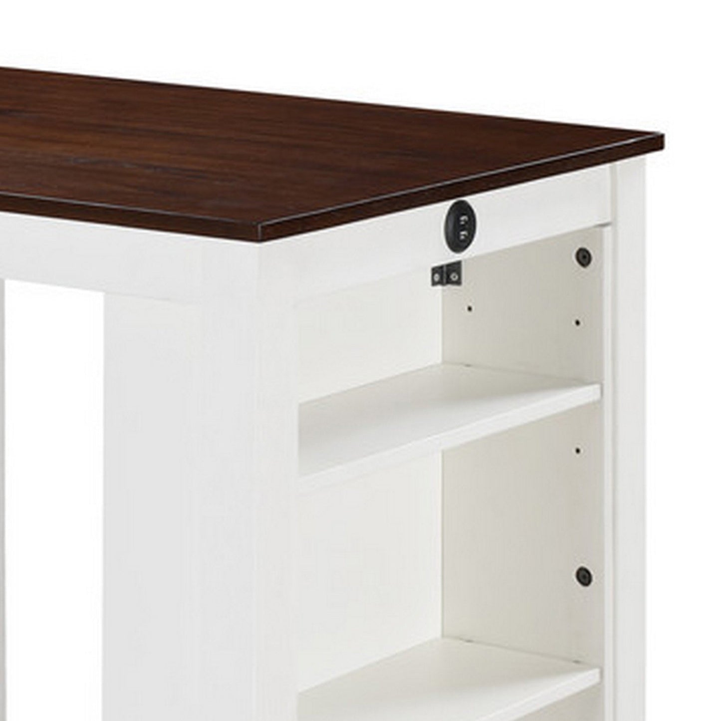 Ham 36 Inch Counter Height Small Dining Table with Shelves, USB Port, White