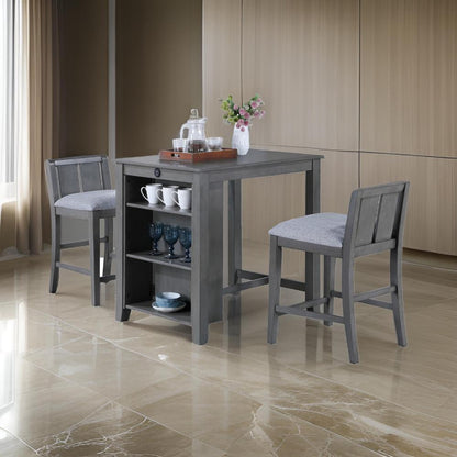 Ham 25 Inch Counter Height Chair Set of 2, Gray Upholstery, Solid Wood