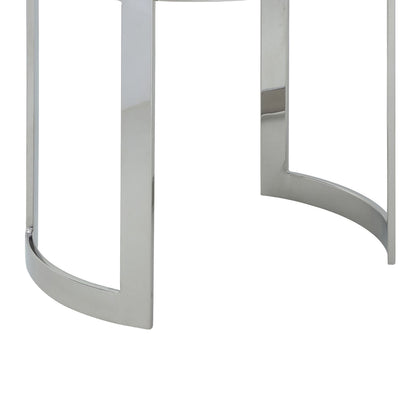 Niyo 19 Inch Accent Stool Ottoman Ottoman, Round Black Faux Leather, Silver