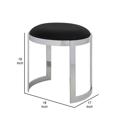 Niyo 19 Inch Accent Stool Ottoman Ottoman, Round Black Faux Leather, Silver