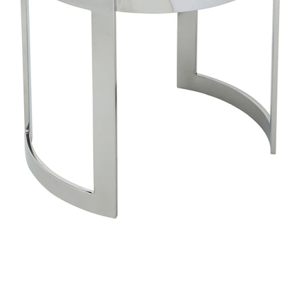 Niyo 19 Inch Accent Stool Ottoman, Round Seat, Soft Blue Velvet, Silver