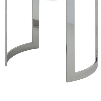 Niyo 19 Inch Accent Stool Ottoman, Round Seat, White Faux Leather, Silver