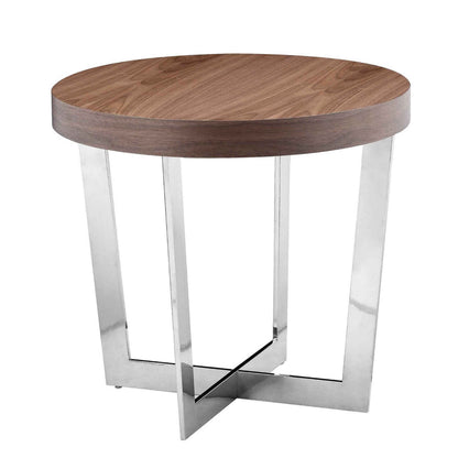 Tini 24 Inch Side End Table, Round Shaped Top, Metal Frame, Walnut Brown