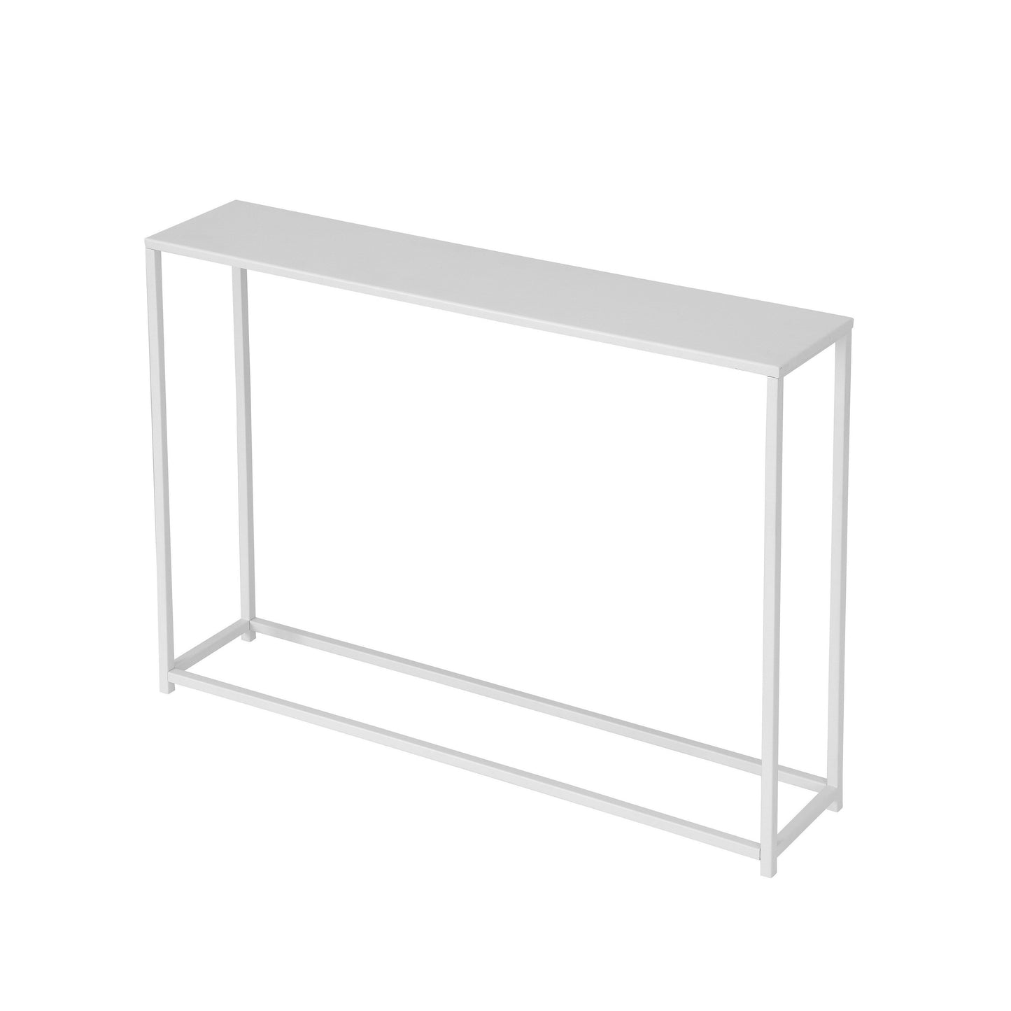 Eme 38 Inch Console Table, Rectangular Top, White Finish Metal Frame