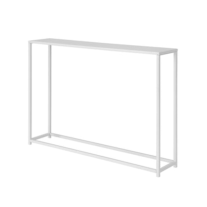 Eme 38 Inch Console Table, Rectangular Top, White Finish Metal Frame