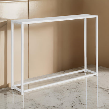 Eme 38 Inch Console Table, Rectangular Top, White Finish Metal Frame