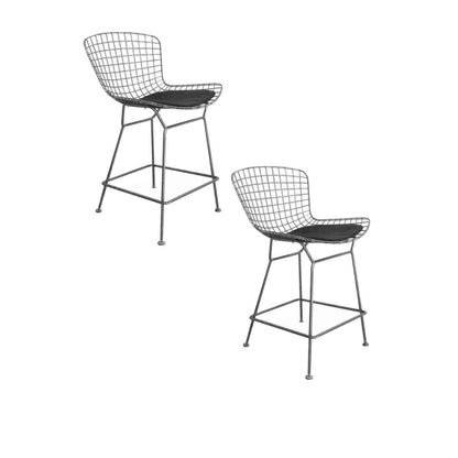 Hely 24 Inch Counter Stool Set of 2, Black White Faux Leather Seats
