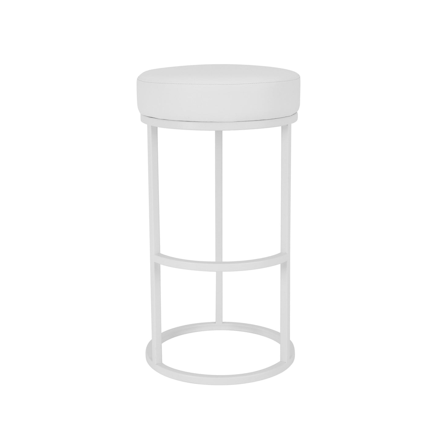 Tane 30 Inch Bar Stool, Round Padded Seat, White Faux Leather, Metal