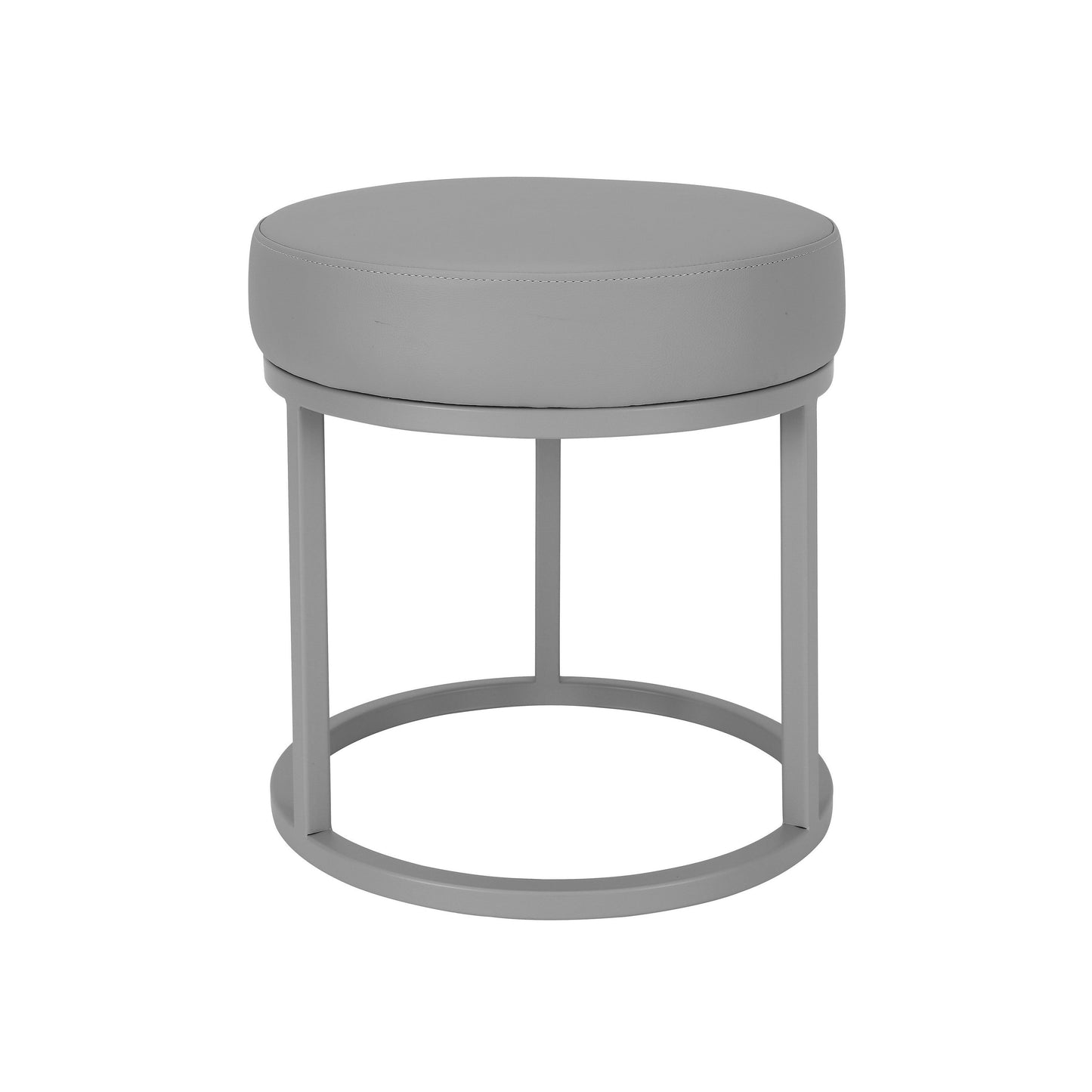 Tane 18 Inch Accent Stool, Modern Round Padded Seat, Gray Faux Leather
