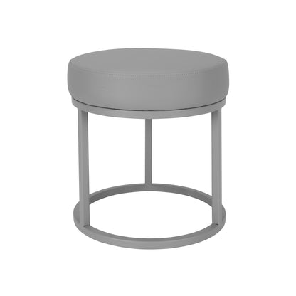 Tane 18 Inch Accent Stool, Modern Round Padded Seat, Gray Faux Leather