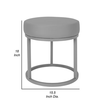 Tane 18 Inch Accent Stool, Modern Round Padded Seat, Gray Faux Leather