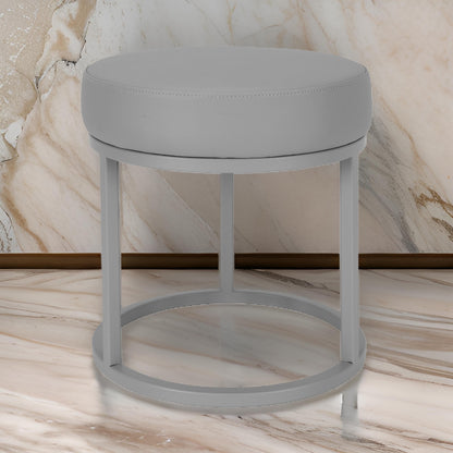 Tane 18 Inch Accent Stool, Modern Round Padded Seat, Gray Faux Leather