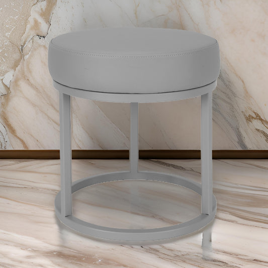 Tane 18 Inch Accent Stool, Modern Round Padded Seat, Gray Faux Leather