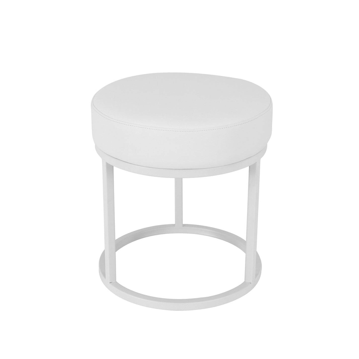Tane 18 Inch Modern Accent Stool, Round Padded White Faux Leather Seat
